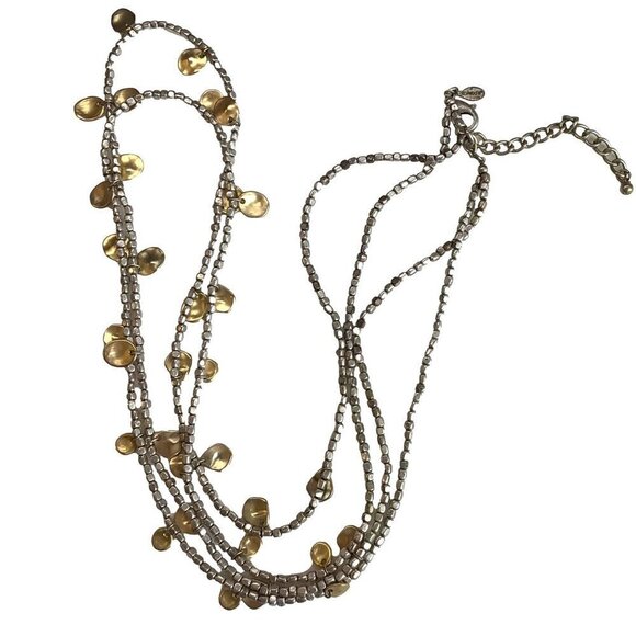 Chicos Necklace Double Strand Beaded Silver Gold Tones - Picture 2 of 2